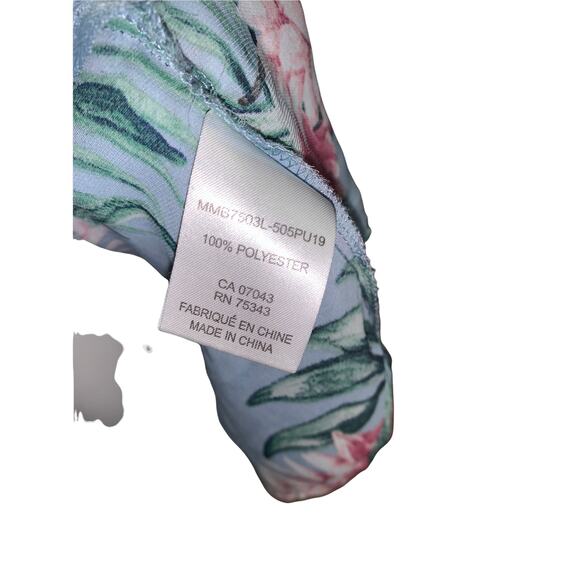 Belle Vere Blue Floral Chiffon Tiered Ruffle Sleeveless Dressy Blouse M - Picture 4 of 5